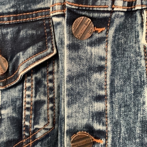 FWRD denim jean jacket size Small Sherpa‎ collar distressed buttons fly stretchy - Picture 9 of 16